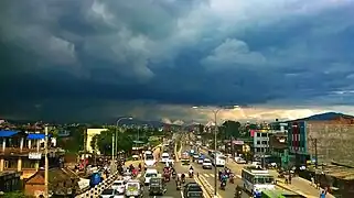 Araniko Highway connects Kathmandu to Bhaktapur and onwards to the Chinese border.