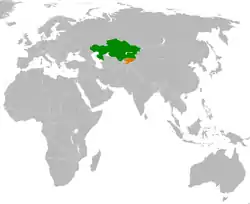 Map indicating locations of Kazakhstan and Kyrgyzstan