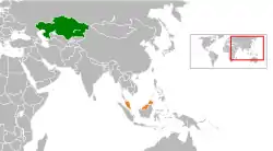 Map indicating locations of Kazakhstan and Malaysia