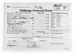 Emblems were also used on some detainee ID-cards as shown here on the Mauthausen card of Polish scientist Jerzy Kaźmirkiewicz, where a P-triangle appears.^