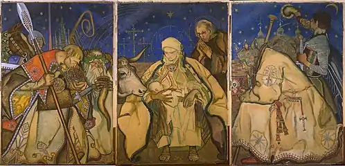 Art Nouveau: Adoration of the Magi triptych; 1913, watercolour and tempera on paper laid down on canvas, 154 × 312 cm, National Museum, Warsaw.