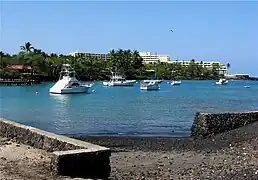 The boat ramp on the bay, with Sheraton Resort and Spa in background