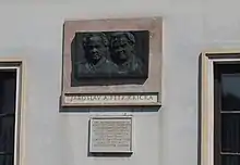 A plaque commemorating the birth home of the Křička brothers in Kelč.