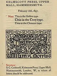 William Morris's Golden Type in the style of Jenson and other typefaces of his Kelmscott Press