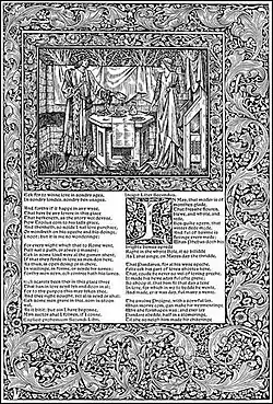 A page from the Kelmscott Chaucer, decoration by Morris and illustration by Burne-Jones, 1896