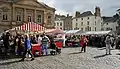 Kelso Farmers Market, Scotland with cobbled square in the foreground