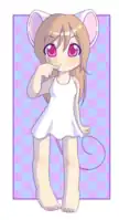 The kemonomimi art style, widely popularized since the latter part of the 20th century, involves humanoid characters with stylized animal features, such as this anthropomorphic mouse girl.