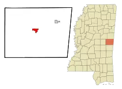 Location of De Kalb, Mississippi