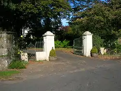 The gates and remains of the old lodges at Kennox House, North Ayrshire in 2007.