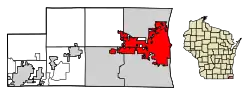 Location of Kenosha in Kenosha County, Wisconsin