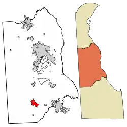 Location of Harrington in Kent County, Delaware.