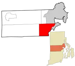Location of East Greenwich in Kent County, Rhode Island (top) and of Kent County in Rhode Island (below)