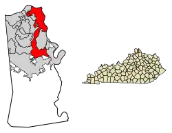 Location of Covington in Kenton County, Kentucky.