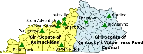 Map of Girl Scout Councils in Kentucky