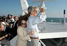 John Kerry and Teresa Heinz on the Lake express during the 2004 presidential campaign