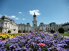 Front view of the palace from the garden fountain