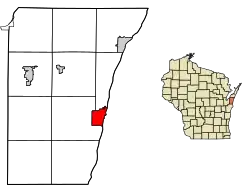 Location of Kewaunee in Kewaunee County, Wisconsin.