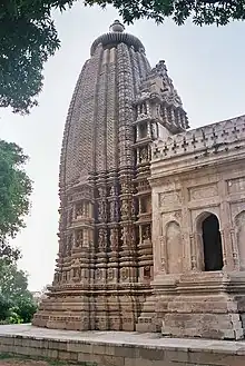 Latina shikhara of Adinatha temple, Khajuraho, with very elaborate sukanasa.