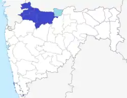 Blue: Khandesh in Maharashtra 
Light Blue: Khandesh in Madhya Pradesh (Burhanpur)