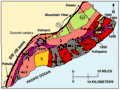 All of the eastern flank of Kīlauea lies within the District of Puna with a small portion of Mauna Loa running along the northern boundary. The flows erupted since 1800 are shown in gray and dated. Twenty-eight percent of the area encompassed by Zones 1 and 2 on the east half of the volcano have been covered by lava since 1955. The major housing subdivisions of Puna are shown in green.