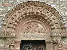 Tympanum (showing the tree of life) and archivolt at Church of St Mary and St David, Kilpeck