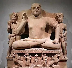 Kanishka I:Kimbell seated Bodhisattva, with inscription "Year 4 of Kanishka" (AD 131). Another similar statue has "Year 32 of Kanishka".