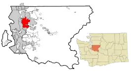Location of Bellevue within King County, Washington, and of King County within Washington