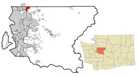 Location of Woodinville in King County and Washington