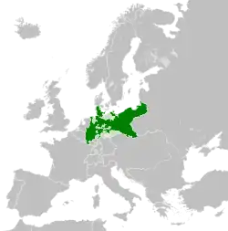 The Kingdom of Prussia (dark green) at its greatest extent in 1870 within the North German Confederation (light green)