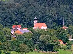 View of the village with the Church of Saint Lawrence