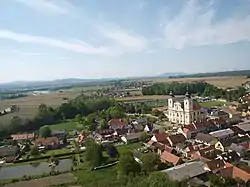 Aerial view with church