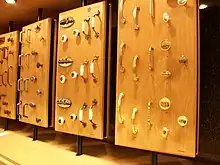 Kitchen cabinet hardware displayed in a store in 2009.