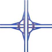Roundabout interchange: very common in the United Kingdom as either a junction or exit