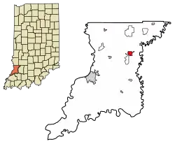 Location of Bicknell in Knox County, Indiana.