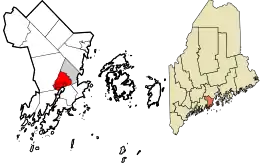 Location of Thomaston in Knox County, Maine (left) and the state of Maine (right)