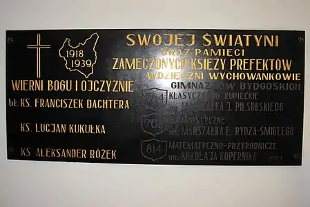 Plaque in remembrance of the murdered priests during the Nazi occupation of Bydgoszcz