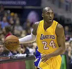 Kobe Bryant wearing his trademark 24 basketball uniform