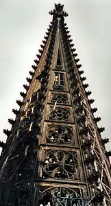 The exterior of one of the spires