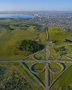 A full cloverleaf interchange near Kökşetau