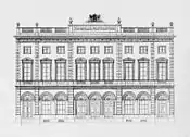 Drawing from 1854 of the older Royal Post Office at Nieuwezijds Voorburgwal 192, which was taken down in 1897