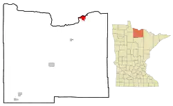 Location of International Fallswithin Koochiching County and the U.S. state of Minnesota