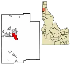 Location of Coeur d'Alene in Kootenai County, Idaho