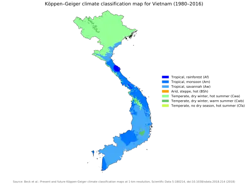  An image of the Köppen climate classification map of Vietnam