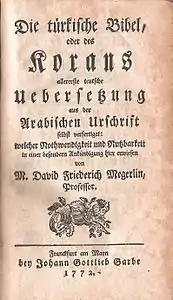 Title page of the first German translation (1772) of the Quran.