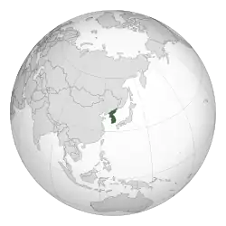 Korea shown in dark green