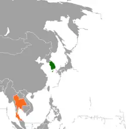 Map indicating locations of South Korea and Thailand