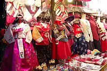 Clothes for sale in a hanbok shop