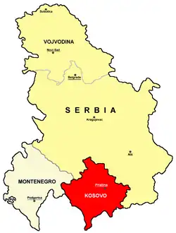 Location of the Republic of Kosova in relation to the Federal Republic of Yugoslavia (1999)