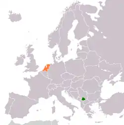 Map indicating locations of Kosovo and Netherlands