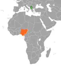 Map indicating locations of Kosovo and Nigeria